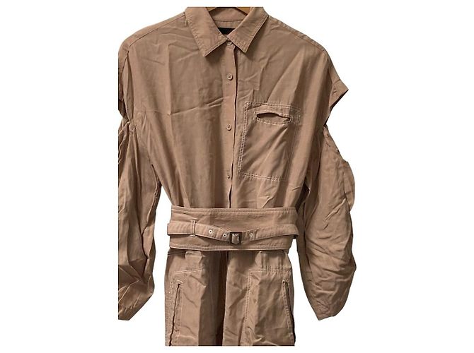 Autre Marque AULA Hemdblusenkleid mit Gürtel und Schulterausschnitten Braun Hellbraun - Ansicht 2