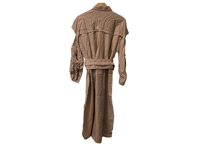 Autre Marque AULA Hemdblusenkleid mit Gürtel und Schulterausschnitten Braun Hellbraun - Ansicht 3