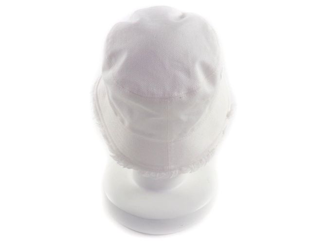 Prada Logo Embroidered Cotton Bucket Hat White - view 3