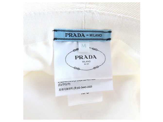Prada Logo Embroidered Cotton Bucket Hat White - view 6
