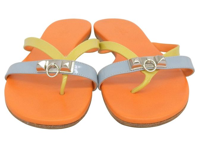 Hermès Leather Sandals 36 Orange Yellow Light blue - view 4