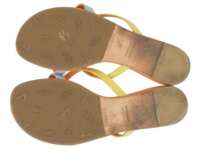 Hermès Leather Sandals 36 Orange Yellow Light blue - view 6