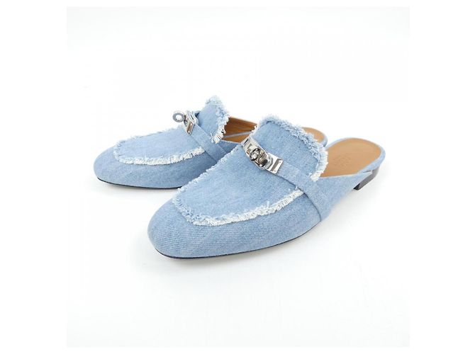 Hermès Oz Denim Sandalen Blau - Ansicht 3