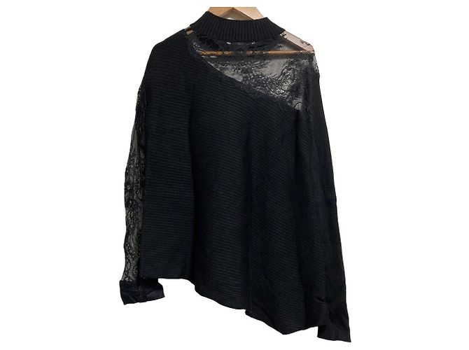 Autre Marque eimy istoire Strickpullover mit Spitzenstickerei Schwarz - Ansicht 2