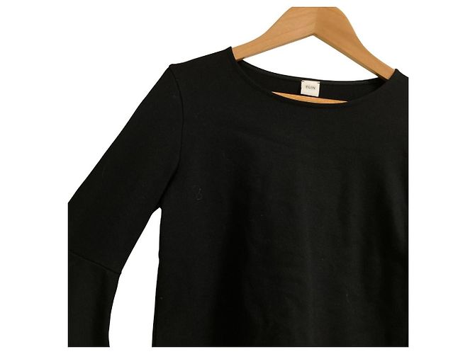 Autre Marque ELIN Baumwoll-Top mit Glockenärmeln Schwarz - Ansicht 4