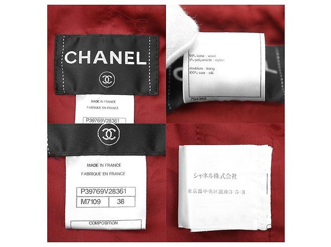 Chaqueta Chanel de tweed, lana y nailon Negro Blanco Roja - vista 10