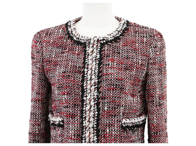 Chaqueta Chanel de tweed, lana y nailon Negro Blanco Roja - vista 2