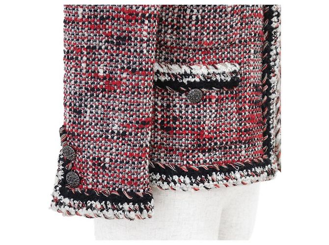 Chaqueta Chanel de tweed, lana y nailon Negro Blanco Roja - vista 3
