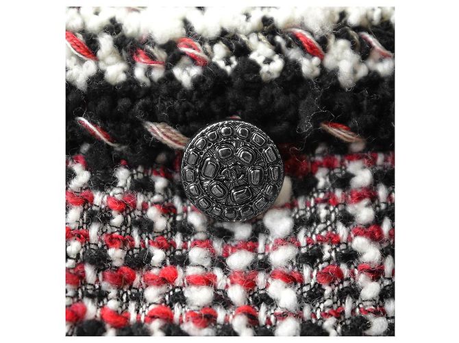 Chaqueta Chanel de tweed, lana y nailon Negro Blanco Roja - vista 4