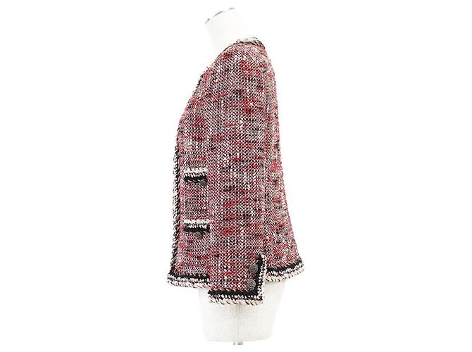 Chaqueta Chanel de tweed, lana y nailon Negro Blanco Roja - vista 5