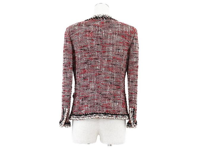 Chaqueta Chanel de tweed, lana y nailon Negro Blanco Roja - vista 6