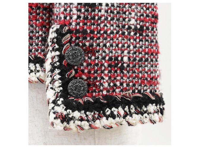 Chaqueta Chanel de tweed, lana y nailon Negro Blanco Roja - vista 7
