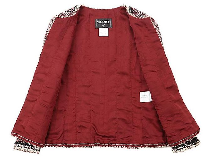 Chaqueta Chanel de tweed, lana y nailon Negro Blanco Roja - vista 8