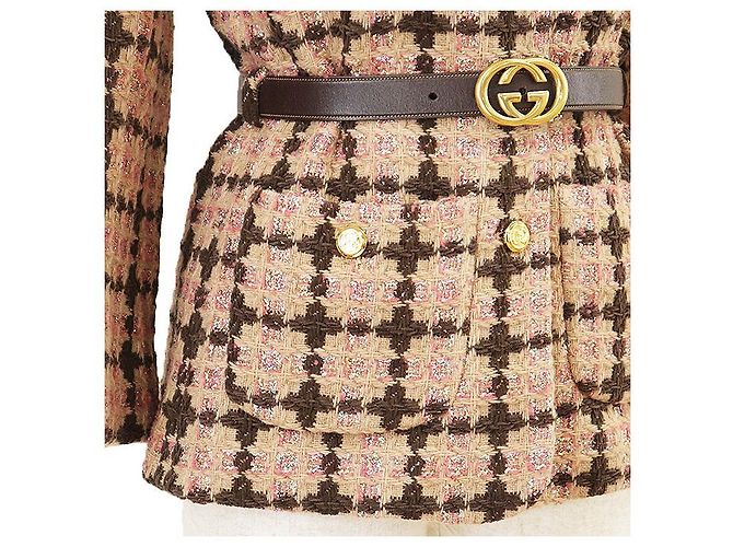 Giacca Gucci in tweed, lana e nylon Marrone Beige - vista 13