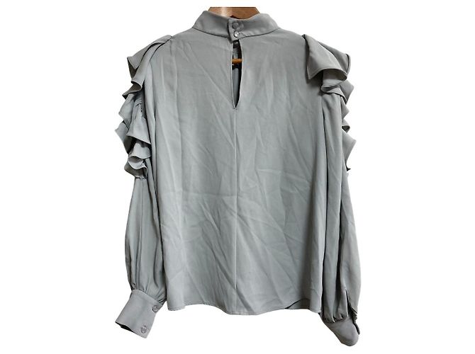 Autre Marque And Couture Bluse mit Rüschen und Stehkragen Blau Hellblau - Ansicht 2