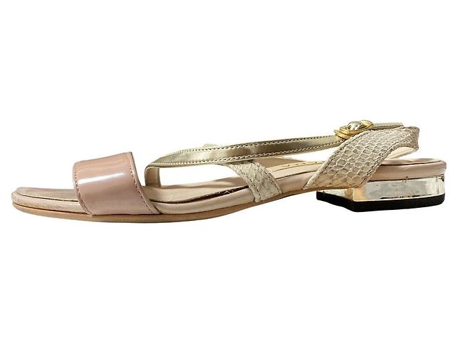 Autre Marque Sandales plates DIANA en cuir embossé python Rose Beige - vue 5