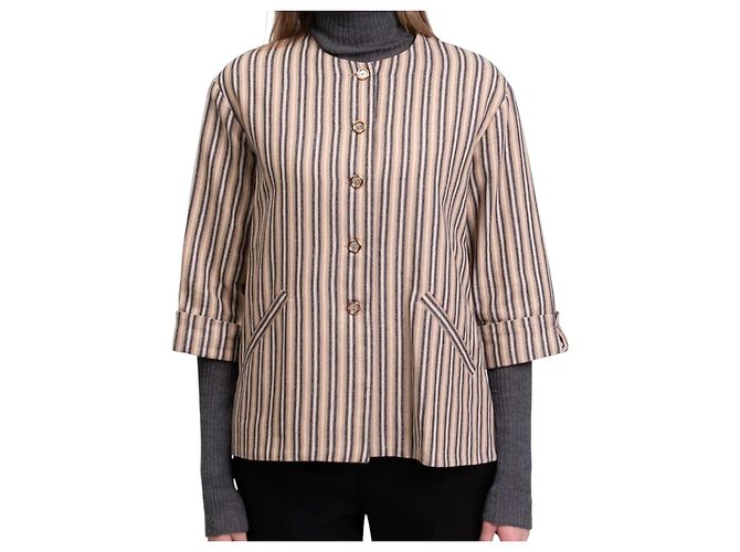 Autre Marque Manila Grace Gestreifte Jacke Beige Dunkelblau - Ansicht 2