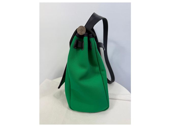 Hermès Herbag Zip RT 31 Toile Officier Vache Hunter Borsa Verde Nero - vista 11