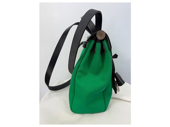 Hermès Herbag Zip RT 31 Toile Officier Vache Hunter Borsa Verde Nero - vista 9