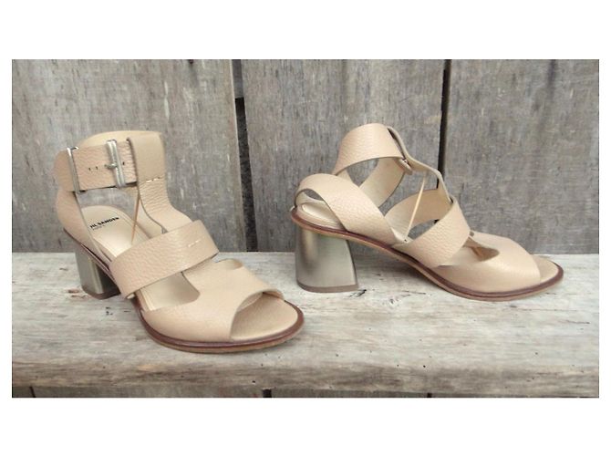 Jil Sander Navy Leder Absatzsandaletten Beige - Ansicht 3