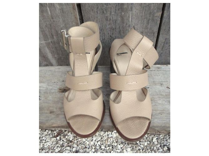 Jil Sander Navy Leder Absatzsandaletten Beige - Ansicht 4