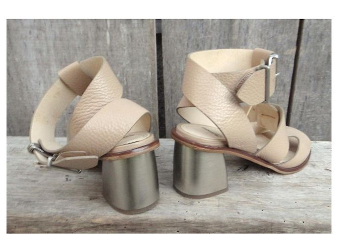 Jil Sander Navy Leder Absatzsandaletten Beige - Ansicht 5