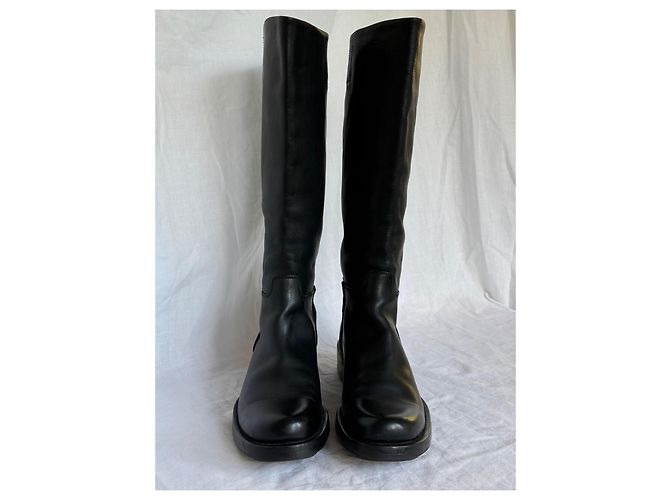 Prada Stivali alti in pelle nera Nero - vista 3