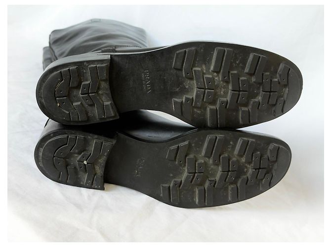 Prada Stivali alti in pelle nera Nero - vista 8