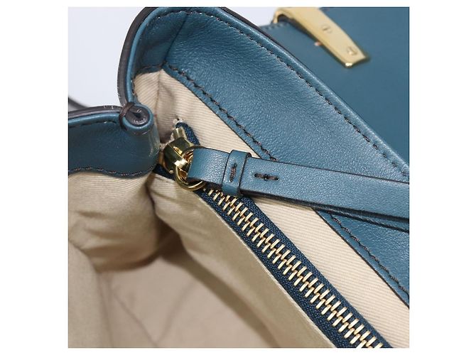 Chloé Chloe Schultertasche Leder 2way Navy Gold Auth 203685M Golden Marineblau - Ansicht 28