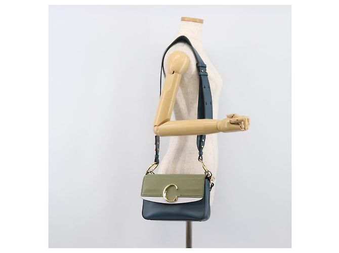 Chloé Chloe Schultertasche Leder 2way Navy Gold Auth 203685M Golden Marineblau - Ansicht 30