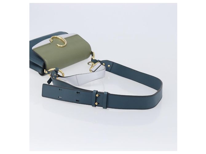 Chloé Chloe Schultertasche Leder 2way Navy Gold Auth 203685M Golden Marineblau - Ansicht 9
