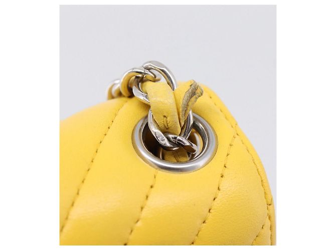 CHANEL V Stitch Schultertasche mit Kette aus Lammleder Gelb Silber CC Auth 206310SAM - Ansicht 10