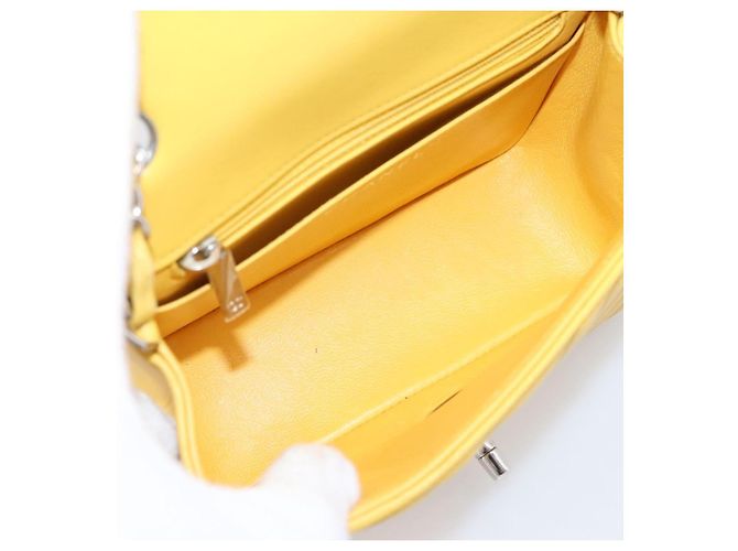 CHANEL V Stitch Schultertasche mit Kette aus Lammleder Gelb Silber CC Auth 206310SAM - Ansicht 11