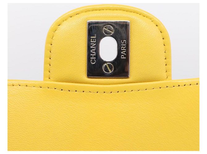 CHANEL V Stitch Schultertasche mit Kette aus Lammleder Gelb Silber CC Auth 206310SAM - Ansicht 20