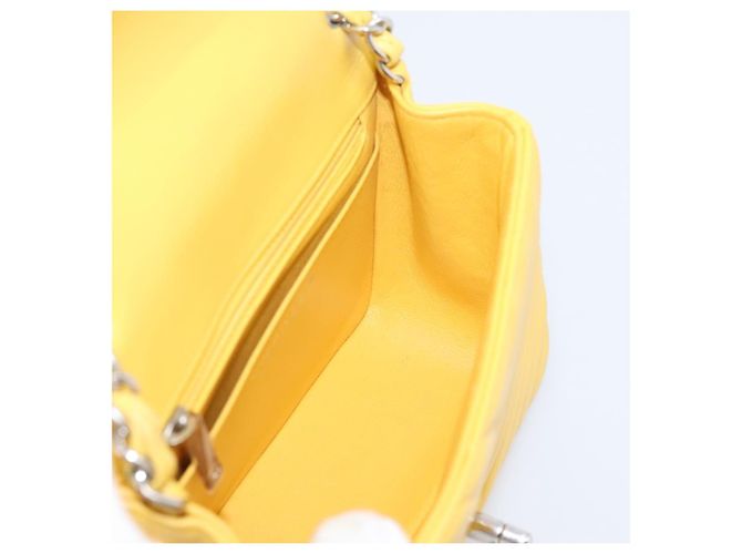 CHANEL V Stitch Schultertasche mit Kette aus Lammleder Gelb Silber CC Auth 206310SAM - Ansicht 22
