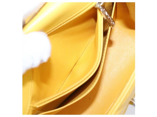 CHANEL V Stitch Schultertasche mit Kette aus Lammleder Gelb Silber CC Auth 206310SAM - Ansicht 27