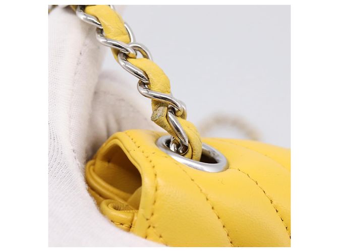 CHANEL V Stitch Schultertasche mit Kette aus Lammleder Gelb Silber CC Auth 206310SAM - Ansicht 9