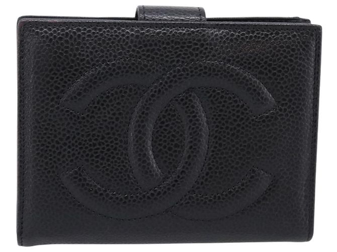 Carteira Compacta CHANEL COCO Mark em Couro Caviar Preta e Dourada CC Auth 206090V Preto Dourado - vista 13