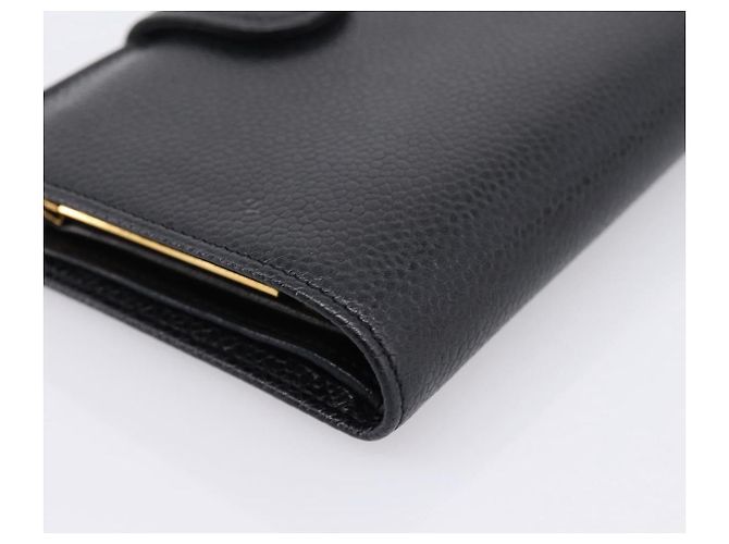 Carteira Compacta CHANEL COCO Mark em Couro Caviar Preta e Dourada CC Auth 206090V Preto Dourado - vista 16