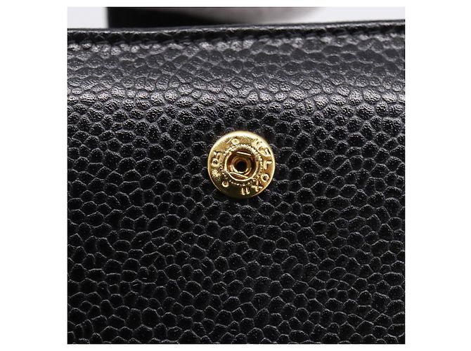Carteira Compacta CHANEL COCO Mark em Couro Caviar Preta e Dourada CC Auth 206090V Preto Dourado - vista 17