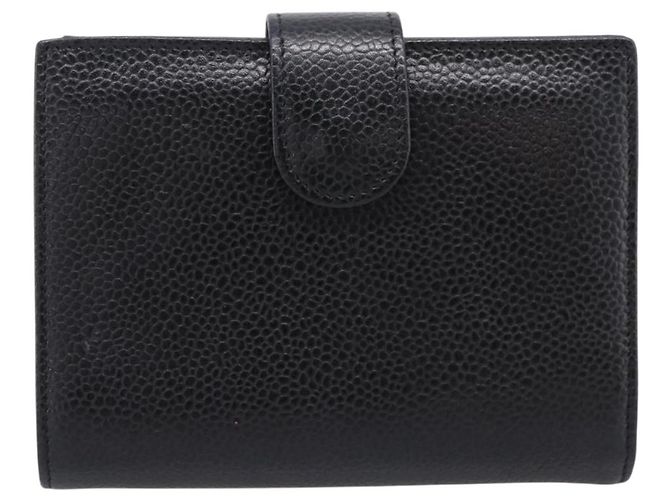 Carteira Compacta CHANEL COCO Mark em Couro Caviar Preta e Dourada CC Auth 206090V Preto Dourado - vista 2