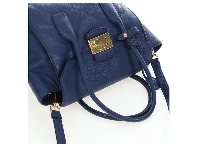 Bolsa de mão PRADA Ready lock em couro Taurillon Clemence 2way Azul Auth am12570V Dourado - vista 14
