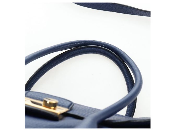 Bolsa de mão PRADA Ready lock em couro Taurillon Clemence 2way Azul Auth am12570V Dourado - vista 15