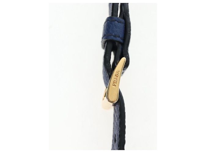 Bolsa de mão PRADA Ready lock em couro Taurillon Clemence 2way Azul Auth am12570V Dourado - vista 17