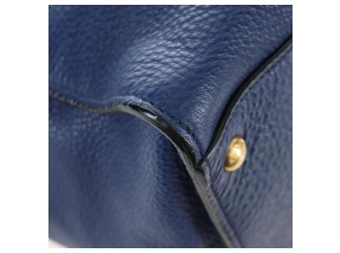 Bolsa de mão PRADA Ready lock em couro Taurillon Clemence 2way Azul Auth am12570V Dourado - vista 19