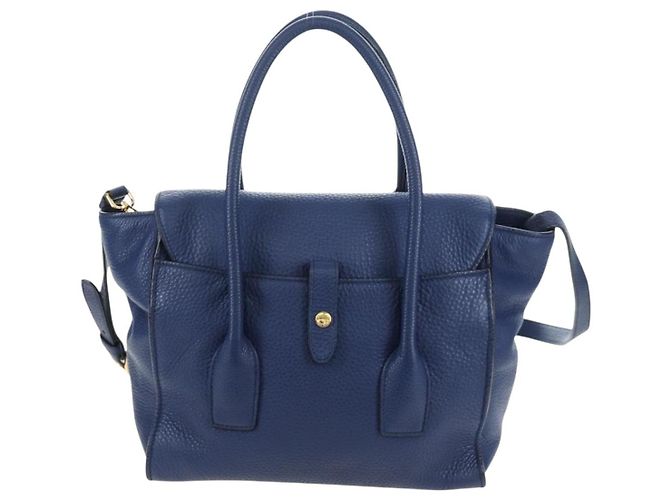 Bolsa de mão PRADA Ready lock em couro Taurillon Clemence 2way Azul Auth am12570V Dourado - vista 2
