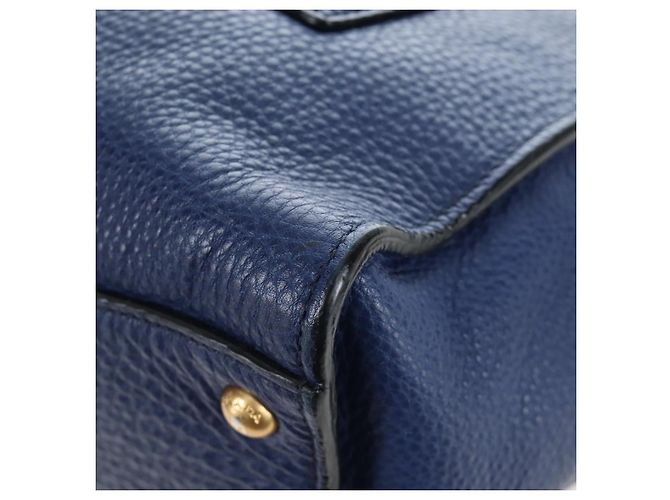 Bolsa de mão PRADA Ready lock em couro Taurillon Clemence 2way Azul Auth am12570V Dourado - vista 22