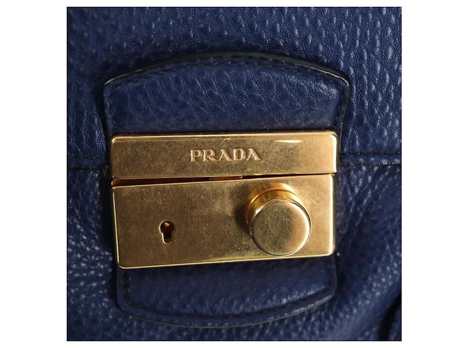 Bolsa de mão PRADA Ready lock em couro Taurillon Clemence 2way Azul Auth am12570V Dourado - vista 23