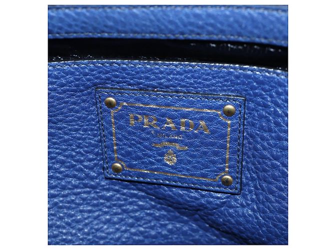 Bolsa de mão PRADA Ready lock em couro Taurillon Clemence 2way Azul Auth am12570V Dourado - vista 25