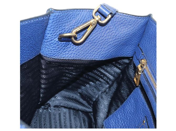Bolsa de mão PRADA Ready lock em couro Taurillon Clemence 2way Azul Auth am12570V Dourado - vista 26
